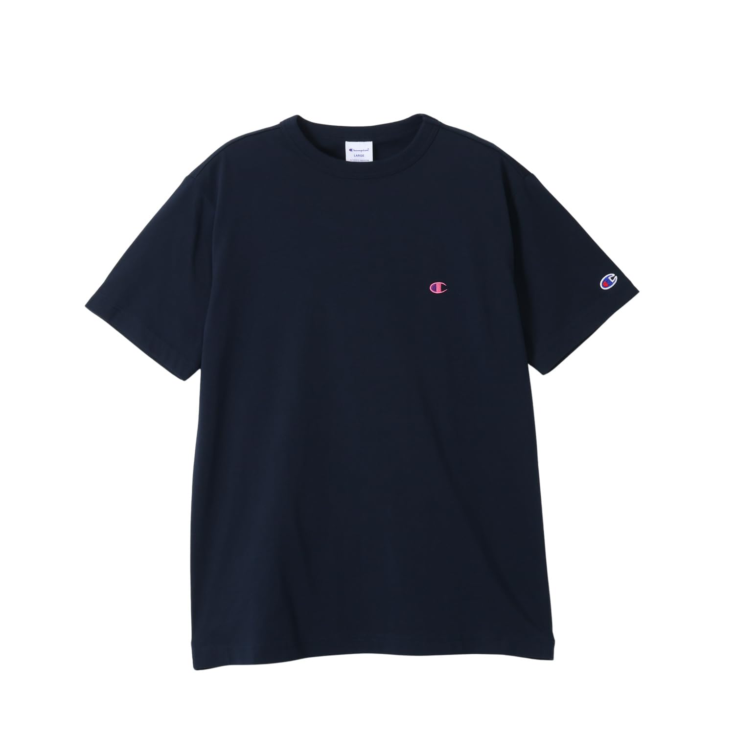 

short round one point logo basic L [Champion] T-shirt, sleeve, neck, 100% cotton, embroidery, C8-X317 Men s Navy/Pink