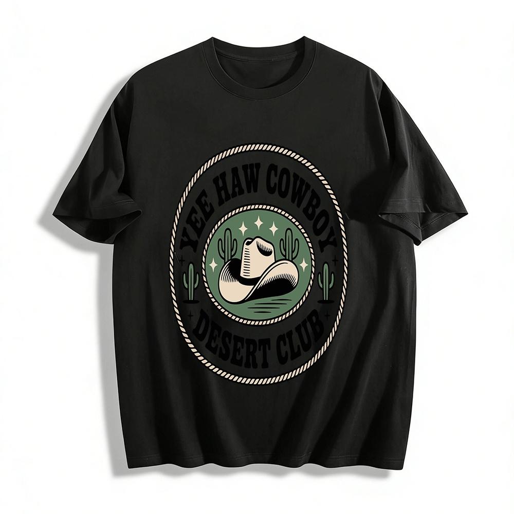 YEE HAW Cowboy Desert Club Graphic Western Style Casual Tee Pure cotton T-shirt XXS