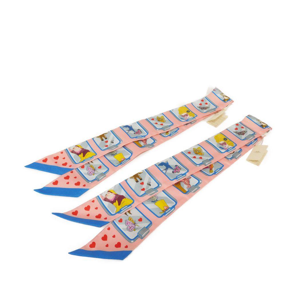 Used 9212 Twilly 7955 Motif Rose Blue Jaune Multicolor Set of 2, Unused Story Silk Women's from Japan AUTHENTIC
