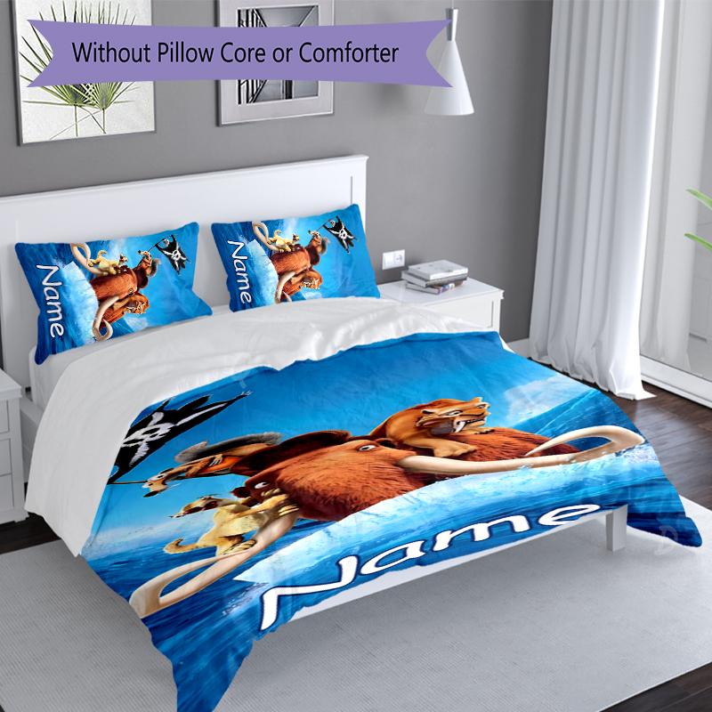3pcs Custom Name Ice Age Dawn of the Dinosaurs Set,Includes 1 Duvet Cover and 2 Pillowcases,All-season Bedroom Decor