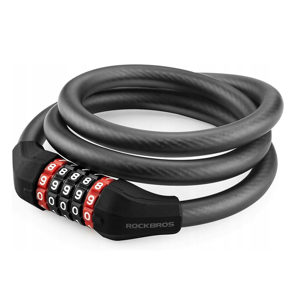 Bicycle lock with 5-digit combination lock, 18m rope, black
