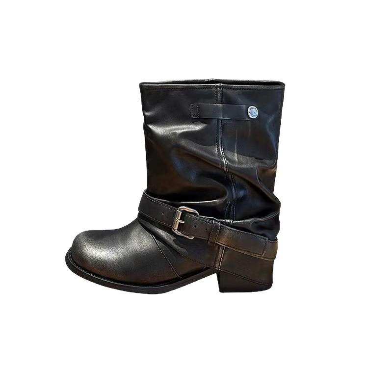 

Grape Mom Studiolee Babes Pants Boots~ Trendy Wasteland Wind Pleated Buckle Western Boots Women s Autumn 35