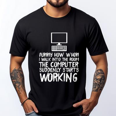 Funny Computer Starts Working Information Technology It Grey Shirt Graphic Tee Men Clothes Casual Cotton Tops