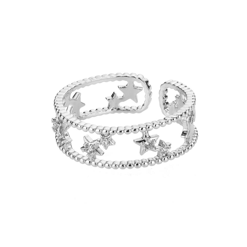 Zircon Double Star Rings For Women Gold Color Stainless Steel Opening Stars Finger Ring Wedding Party Aesthetic Jewelry Gift