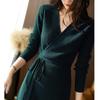 Autumn Winter V-neck Lace-up Slimming Knit Midi Dress - Retro & Versatile