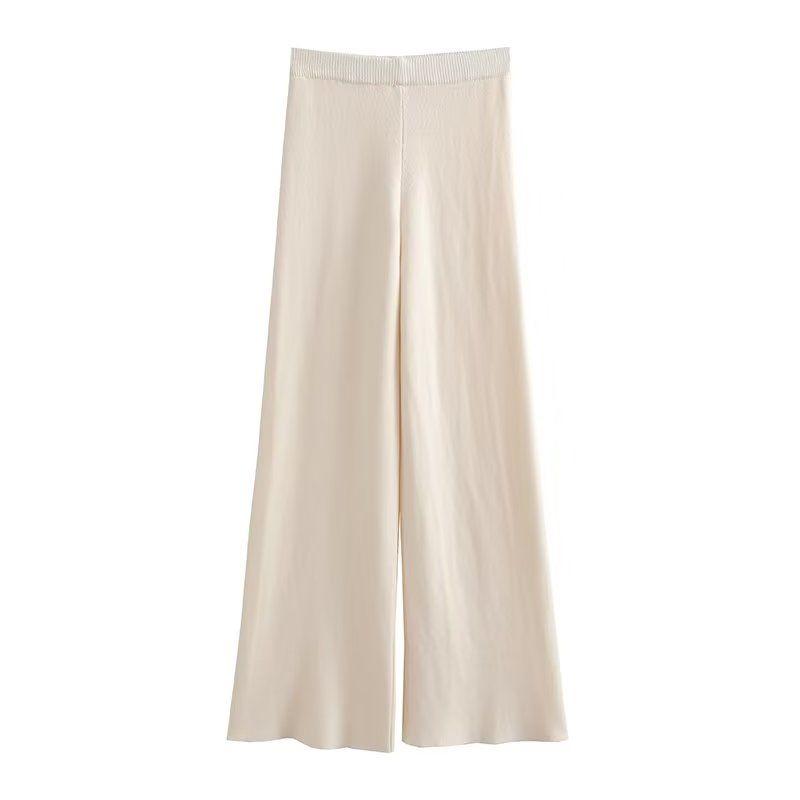 

Kaslead Slim Looking High Waist Casual Knitted Pants Beige S