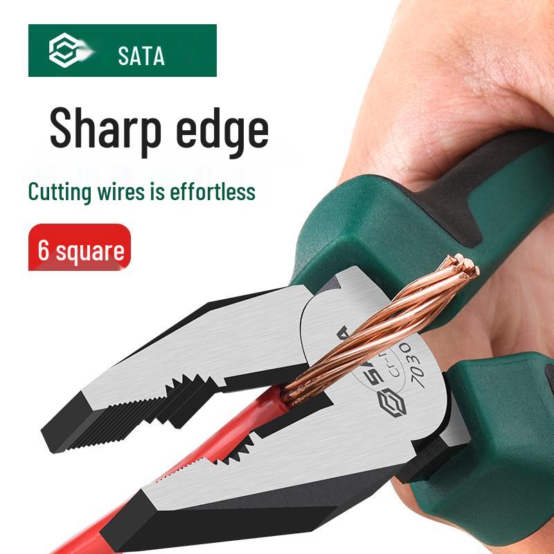 SATA High-Grade Electrician Needle-Nose Vise Pliers, Angled Wire Cutters, Industrial Hardness, Labor-Saving Design