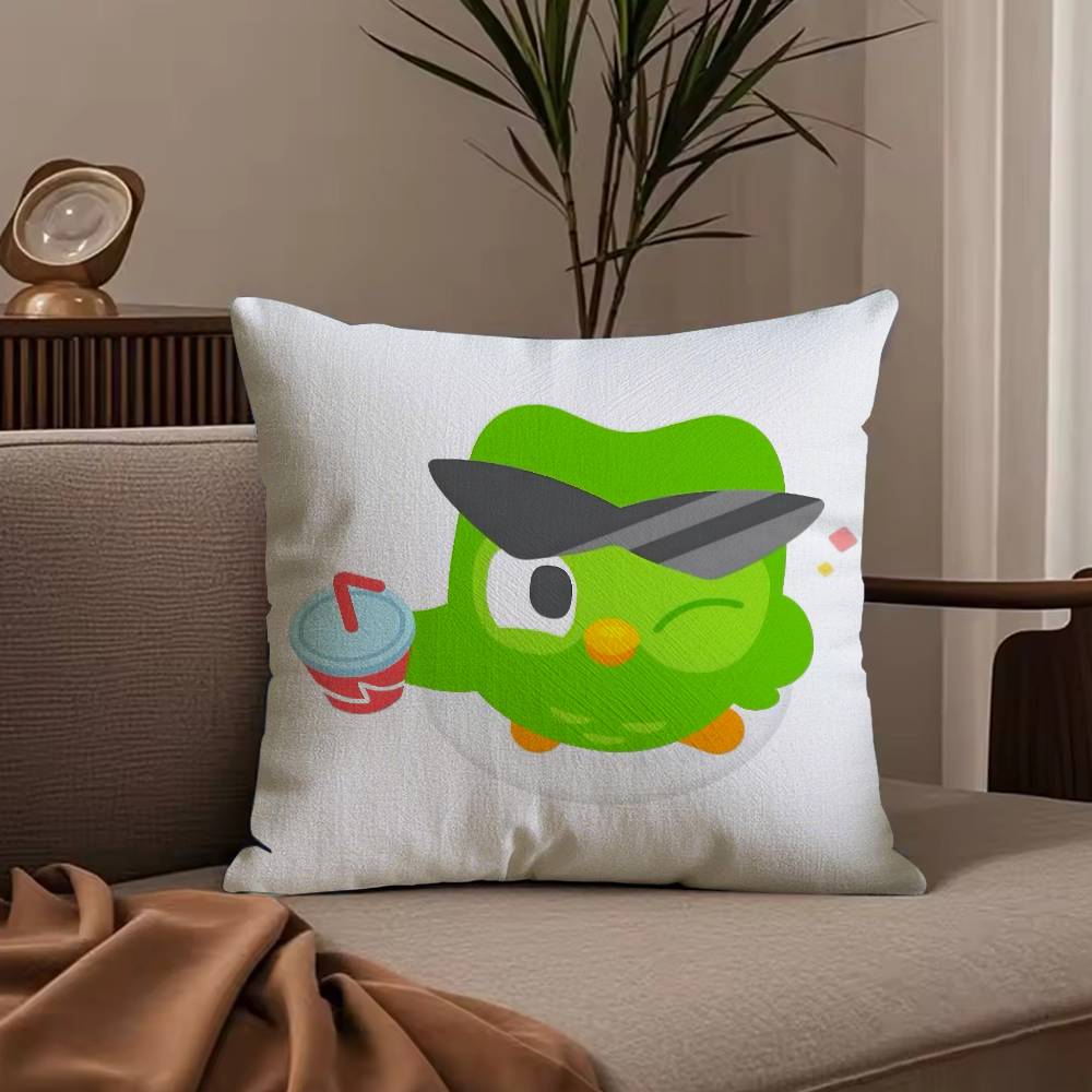 Cute D-Duolingos Pillow Case Anti-dustmite Pillowcase Invisible zipper silky short plush Sofa cushion cover