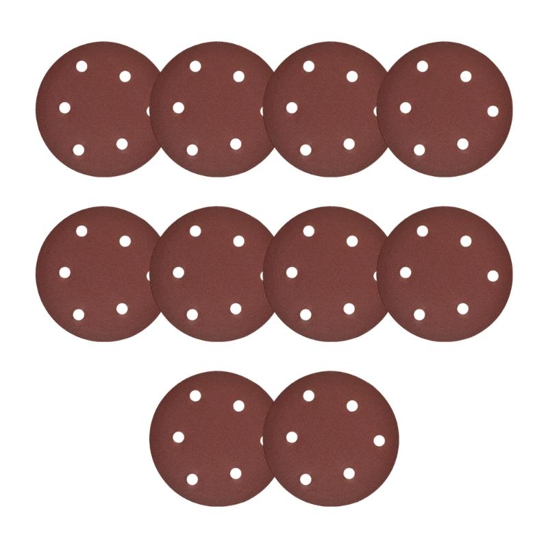 10Pcs 5Inch Hook Loop Sandpaper Sanding Discs For Angle Grinder 6 Holes for Dust Extraction Dry Wet Sanding