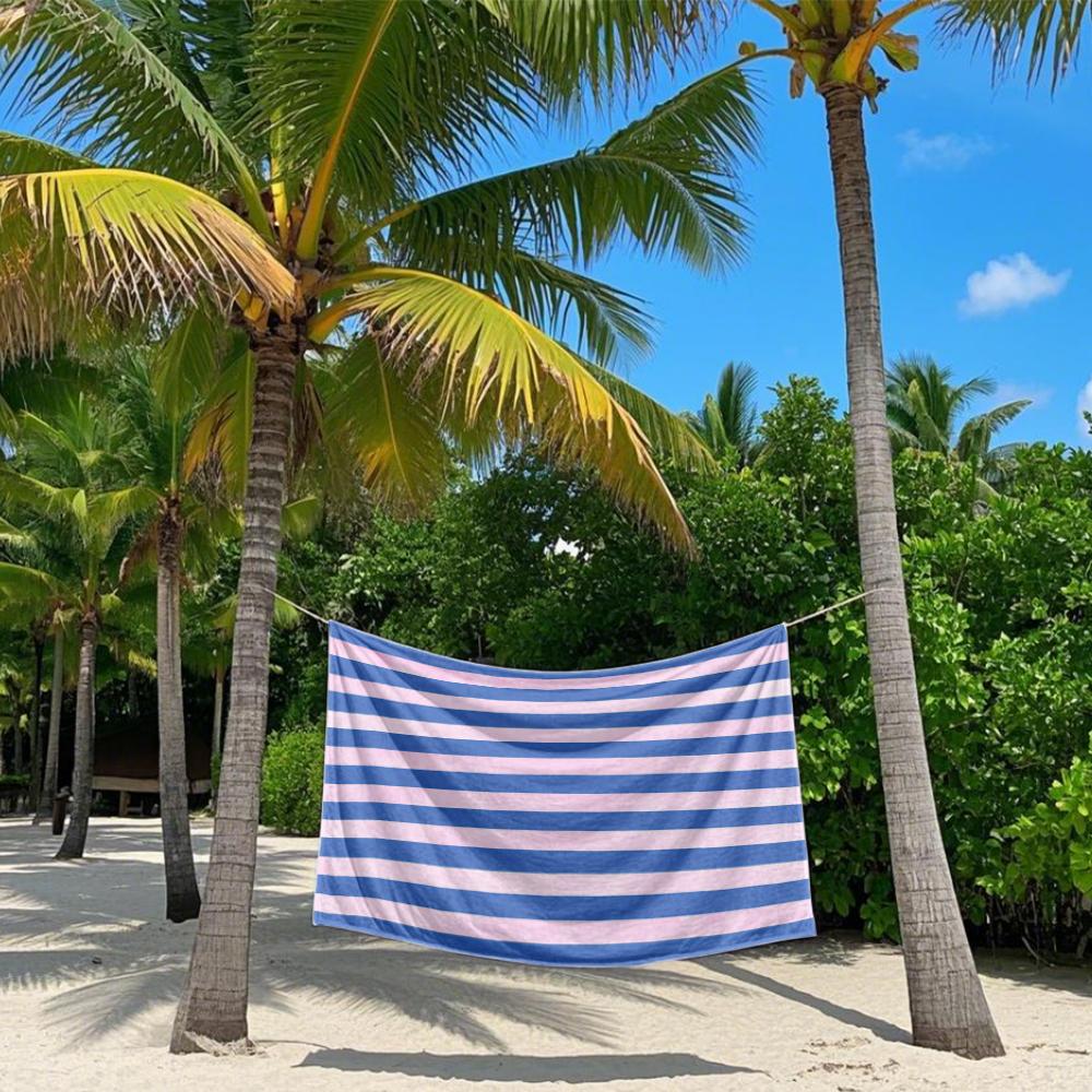 Blue & Pink Vertical Stripes Quick Drying Bath Towel Microfiber Beach Towel - Light Weight Swimming Camping  Yoga Beach Out