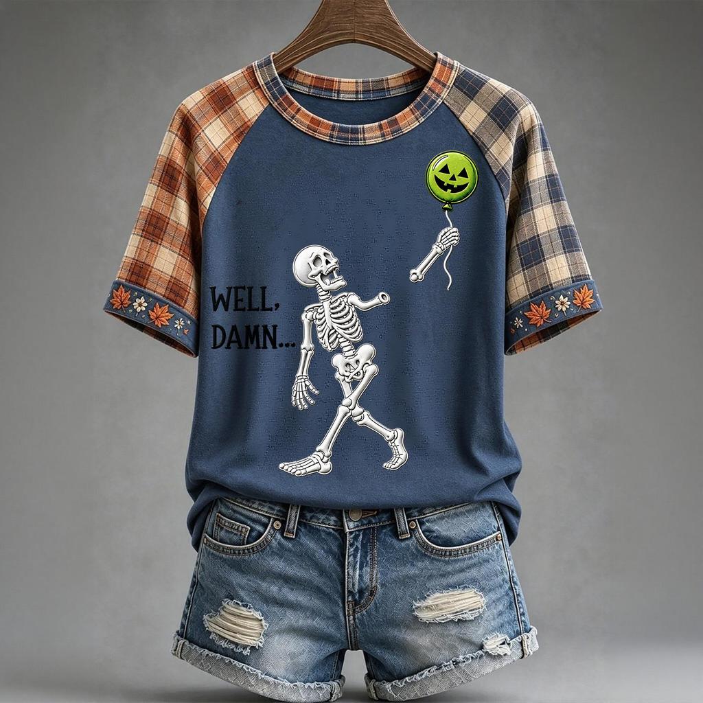 Women's Halloween Raglan Sleeve T-Shirt Neck Short Sleeve Printed Top