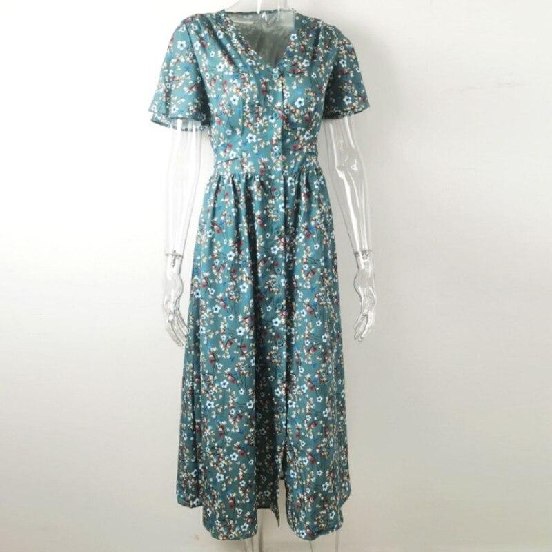 Summer Vintage Flower Printed Dress Women Elegant V-Neck Lace-up Womens Dress Fashion A Line Short Sleeve Dresses Vestido 28113