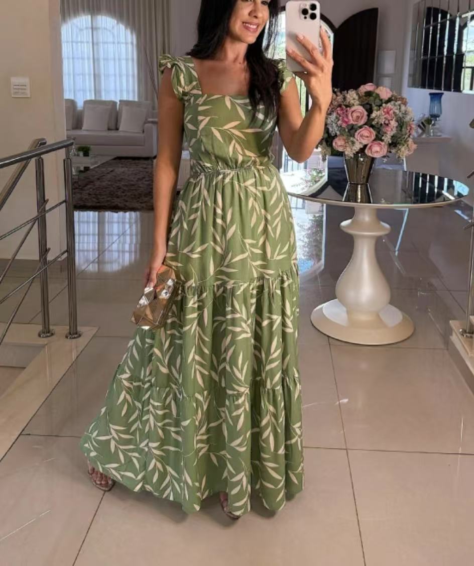 2026 European and American summer new women s clothing fashionable casual elegant suspender flower print dress S