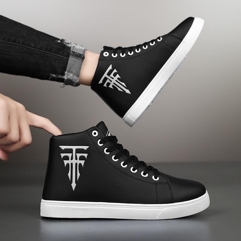 Herren Übergröße High-Top Leder-Sneakers: Rutschfest, Atmungsaktiv, Modische weiße Schuhe für Herbst/Winter