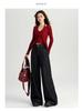 Damen 2024 Herbst Dunkelblaue High-Waist Wide-Leg Jeans - Bodenlang, Lockere Passform.