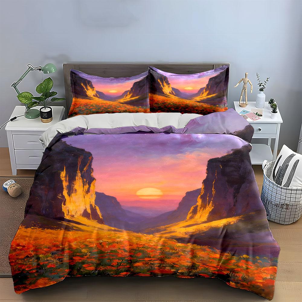 Sunset, cliffs, orange field. Bedding sets Duvet cover sets Duvet covers Pillowcases(1 * Duvet Cover 2 * Pillowcases without duvet insert)