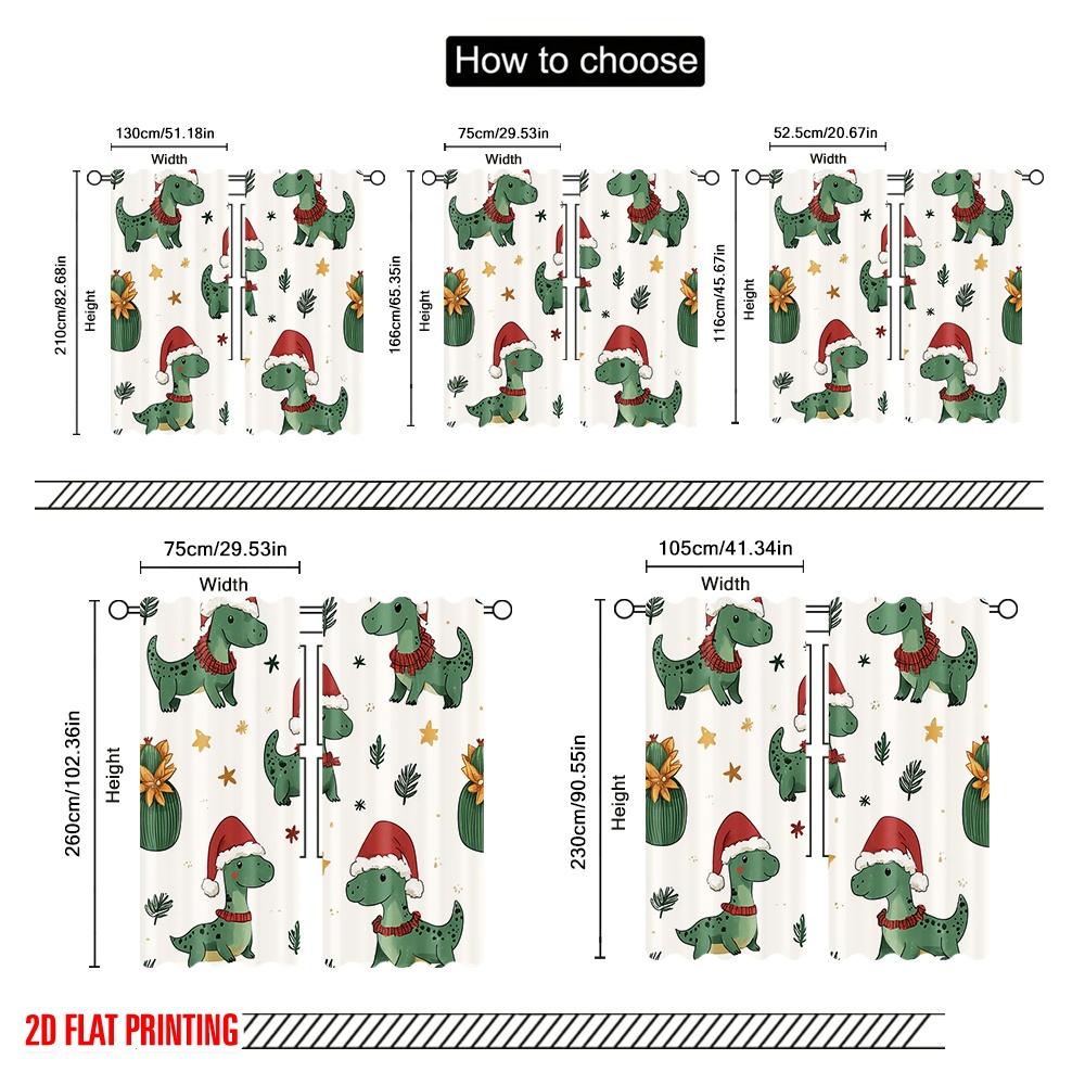 2pcs  2D Plane Printing Popular Curtains Cute Christmas Dinosaurs Reindeer_a Versatile Polyester Fabric (without Rod) Outdoor