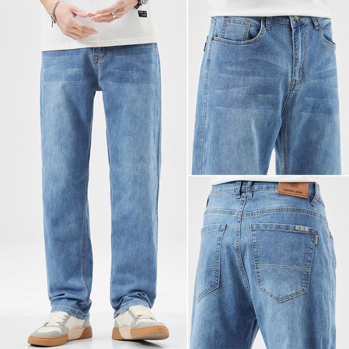 Men's Summer Light Blue Casual Thin Jeans Straight Loose Korean Versatile Trousers