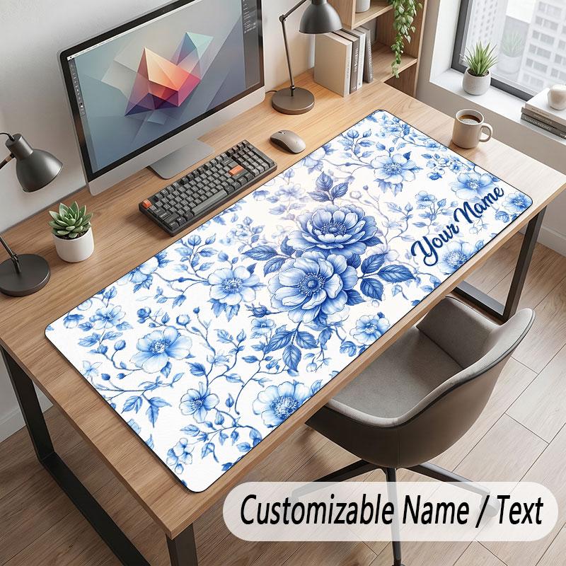 Floral Garden Theme Customized Mouse Pad Personalized Print Name Text Desk Mat For Home Office Table Decor
