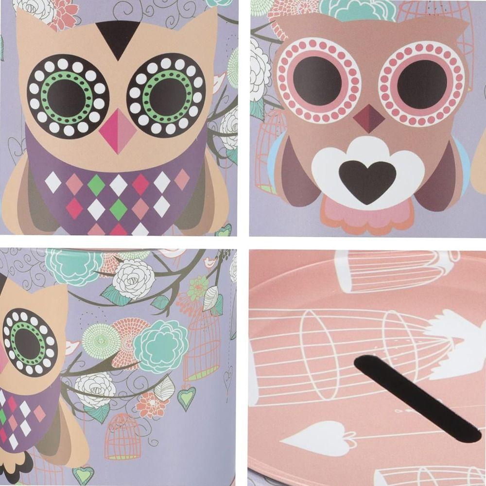 Iron Owl Piggy Bank Mini Metal Storage Box Easy Use Round Saving Banks  Birthday Gift