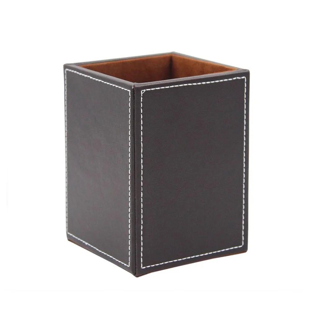 New PU Leather Pen Holder Round/Square Large-capacity Stationery Storage Holder Portable Desktop Organizer Student Gift