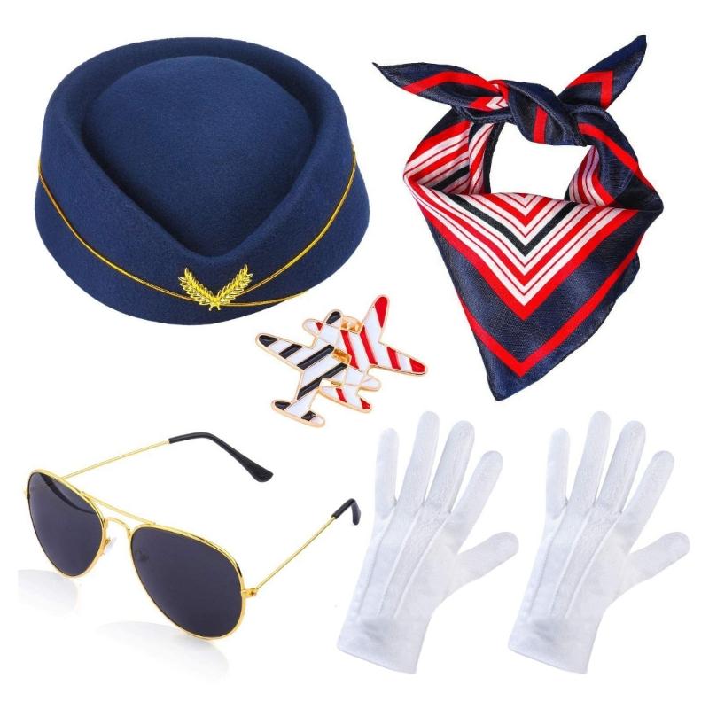 Yacht Captain Costume Set Hat Stewardess Cosplay Costume Accessory Scarf Gloves