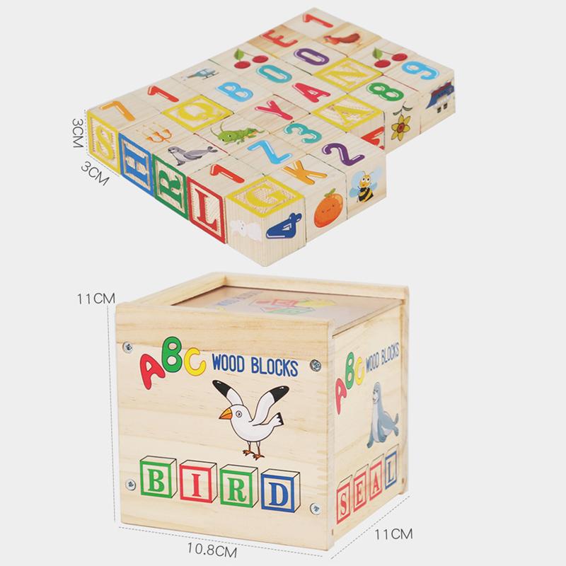 

27Pcs Wooden Printed Block Toy English Letter Digital Cartoon Cognition Learning Early Educational Toys Gifts For Children Kids