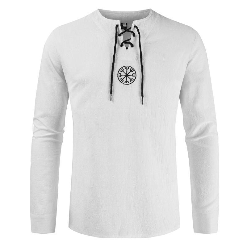 Men's Summer Breathable Linen Shirt Casual Long Sleeve Viking Shirt