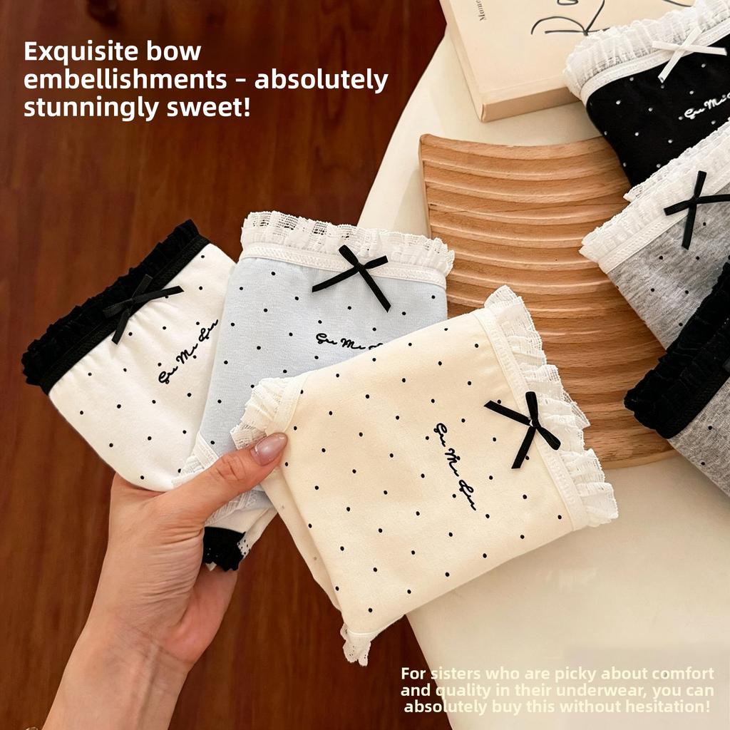Female Spring and Summer Point Pure Cotton 10A Antibacterial Extended Skin Friendly Breathable Mid Waist Briefs