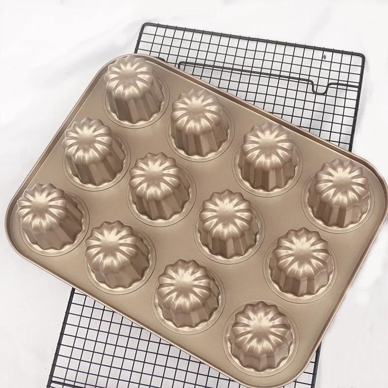 12 Holes Canele Mold Carbon Steel Non-stick Dessert Cake Pan Muffin Cup Bundt Microwave Food Grade Pudding Baking Tool Bakeware