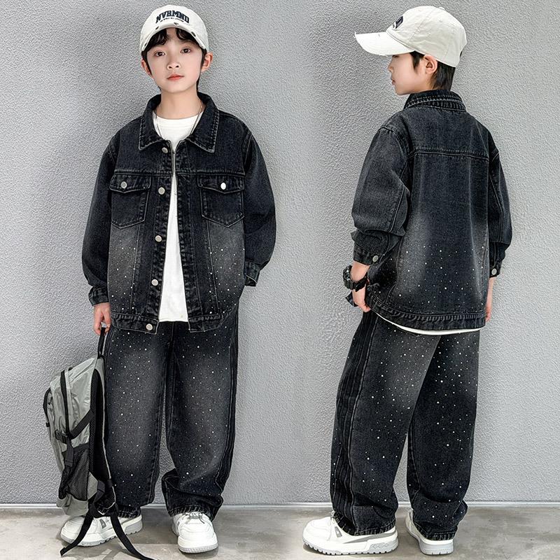 Boys Denim Suit Spring and Autumn Korean Trendy Cool Two-piece Loose All-match Fashion Jacket Pants