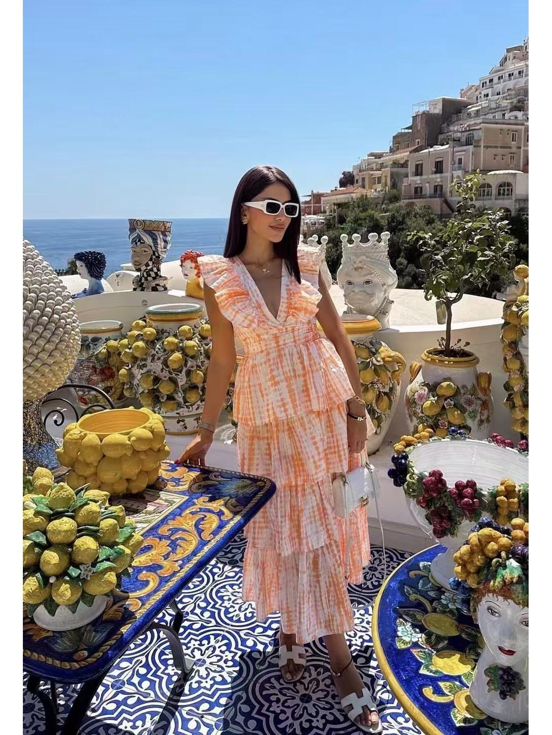 

Австралийское осеннее макси-платье с V-образным вырезом, колор-блоком и рукавами-крылышками для женщин, 2024 XL