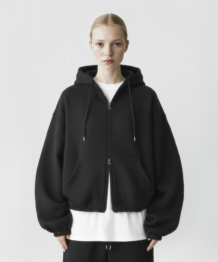 Prinoar [Set] String Overfit Two-Way Zip-Up Hoodie + Single-Pleat String Pants - Black