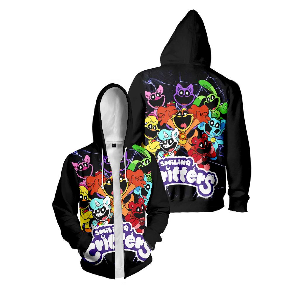 Felpe con cappuccio Smiling Critters Felpa con cappuccio Cosplay per Uomo Donna Felpa con cappuccio Pullover Top Harajuku con cerniera
