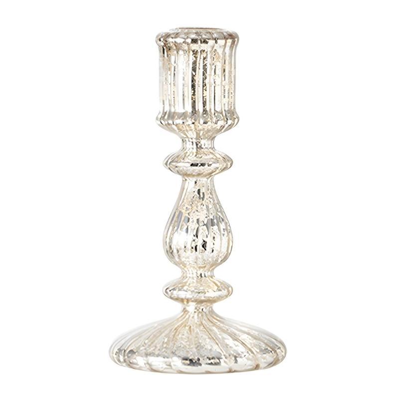 Candle Stick Holders Tapers Candle Holders Ribbed Glass Candlestick Holders with Wide Round Base for Dining Table Shelf Display, Home Accent, and