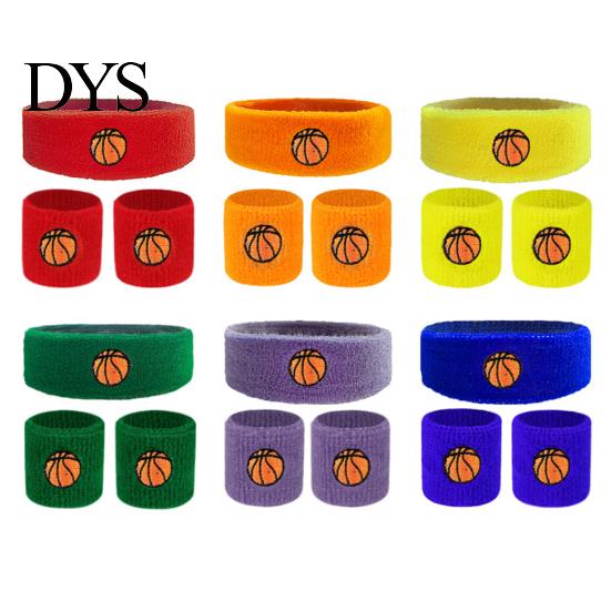 Sports Headband 1 Set Kids Wristband Ball Embroidery Stretch Breathable High Elasticity Sweat Absorbing Boys Girls Knitted Basketball Volleyball Wrist