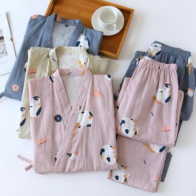 Unisex Japanese Kimono Pajama Set - Cotton Gauze, Thin Spring/Summer Cardigan, Comfortable Homewear