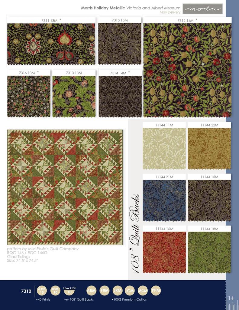 Moda Botanical Clover Sheeting Best of Metallic White X 7316-11m Fabric, Morris, Finish, (110cm 100cm)