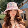 Retro color matching plaid bucket hat summer light big brim sun protection sun hat outdoor versatile face covering sun hat