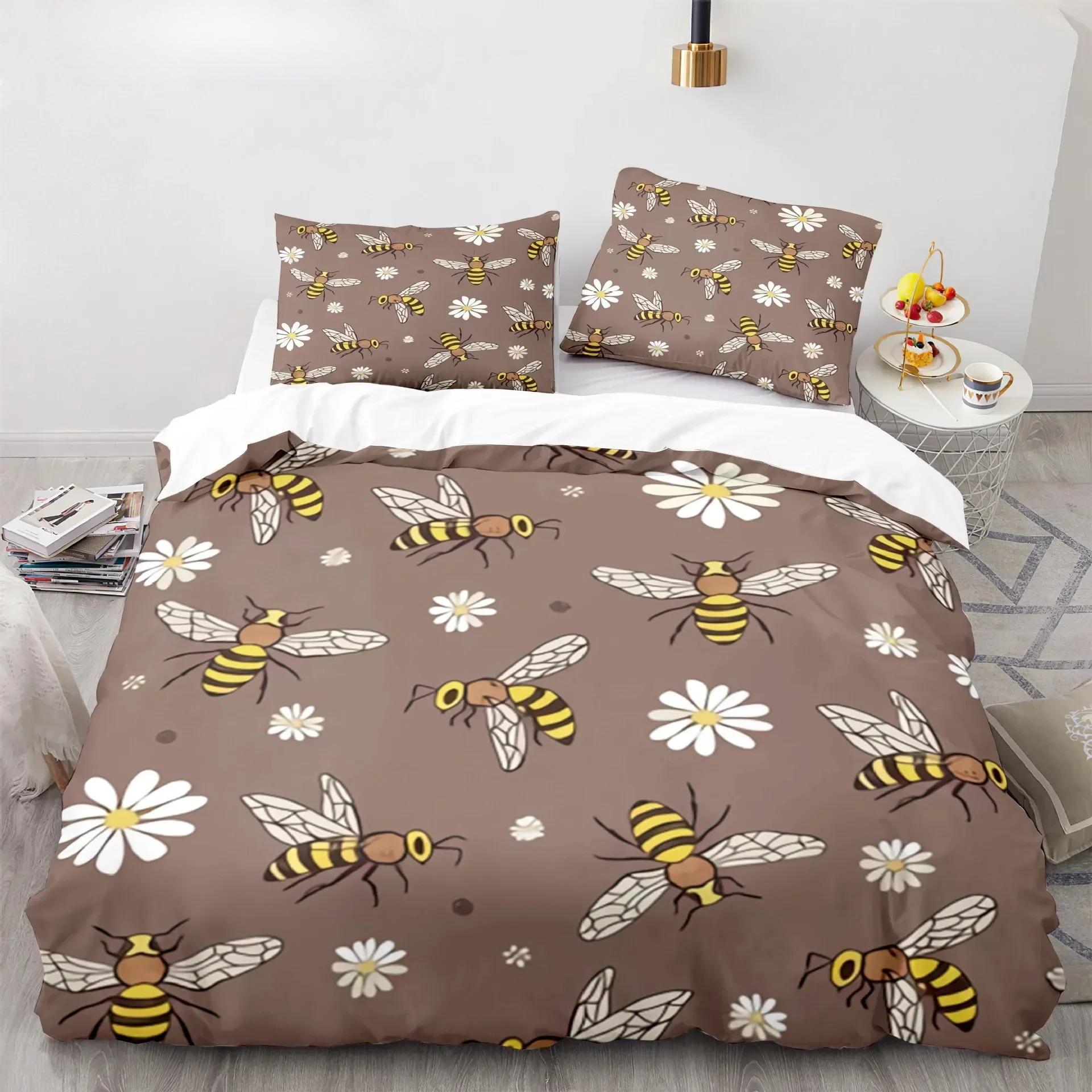

Bee Sunflower Printed Bedding Set -3-Piece Set - Twin/Full/Large/Extra Large Crown Duvet Cover, Suitable for Both Men and Women 135x200cm (2pcs)