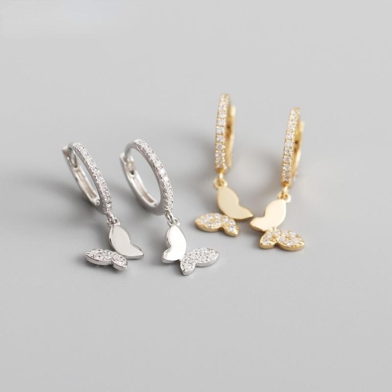 925 Silver Butterfly Hoop Earrings for Women Shiny CZ Gold Silver Jewelry Gifts