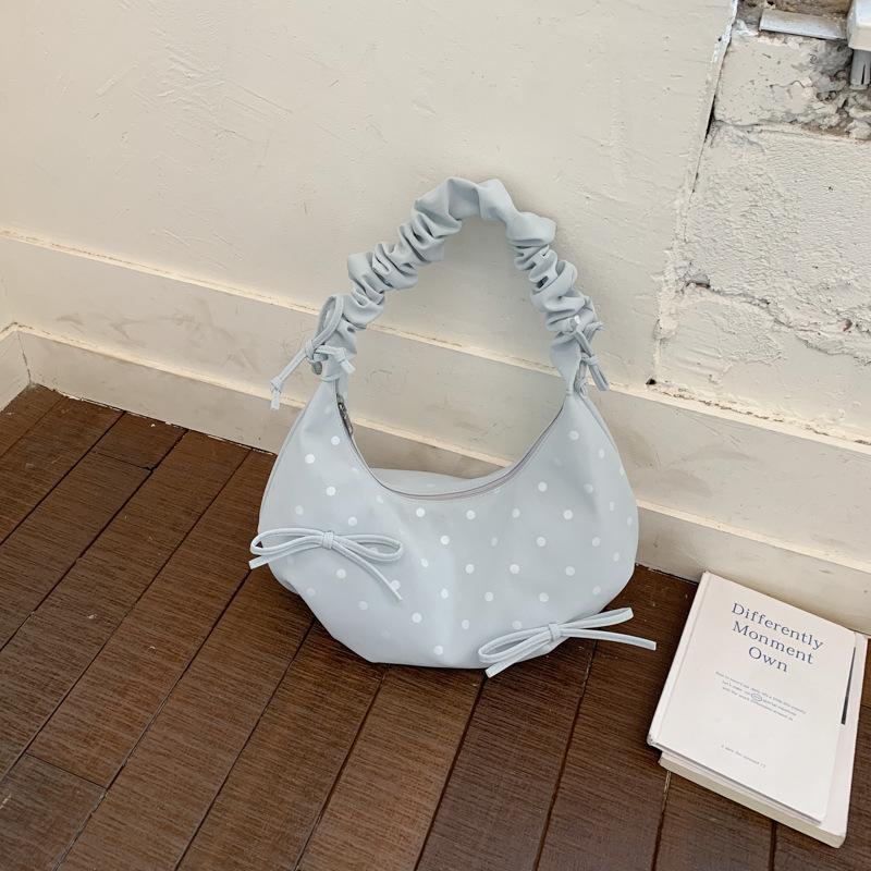 Small-scale Pleated Bow Handbag for Commuting, Single-shoulder Bag, Fashionable Polka Dot Crossbody Bag