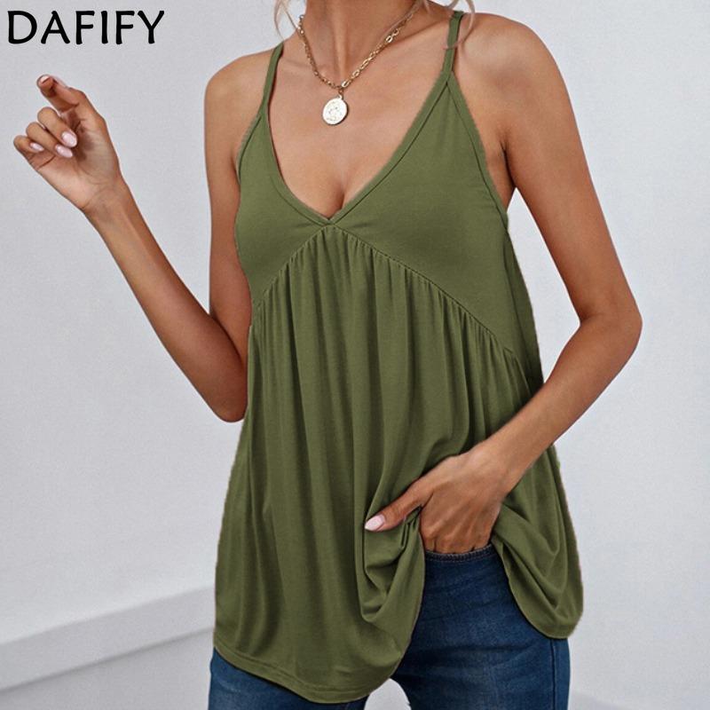 DAFIFY Damenmode Casual Sommer Frühling Einfarbig Druck Ärmellose V-Ausschnitt Blusen & Hemden