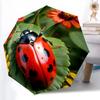 1pc Sturdy 8-Bone Auto Umbrella, Ladybugs and Leaves Umbrella, Digital Printed, Foldable Umbrella for On-the-Go Outdoor Use