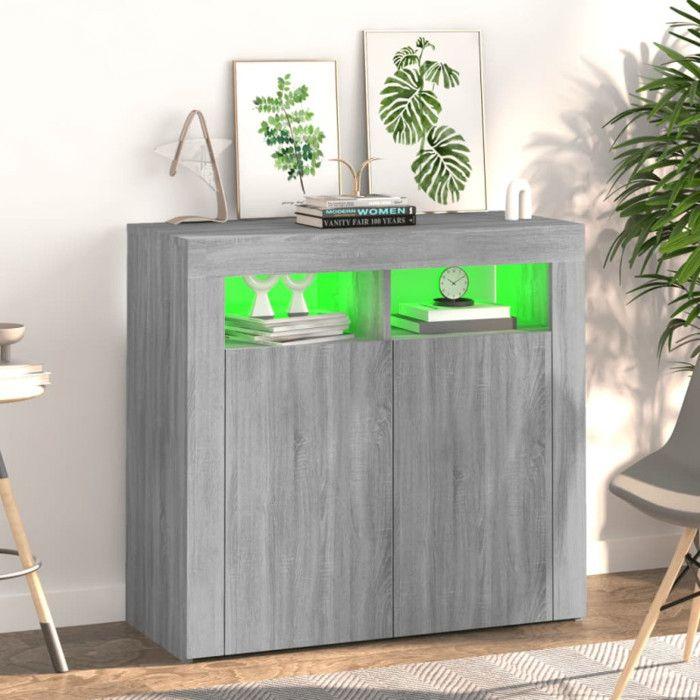 VidaXL Buffet avec Lumières LED Armoire de Rangement Organisateur de Maison Meuble de Salle de Séjour Salon Intérieur Sonoma 815730