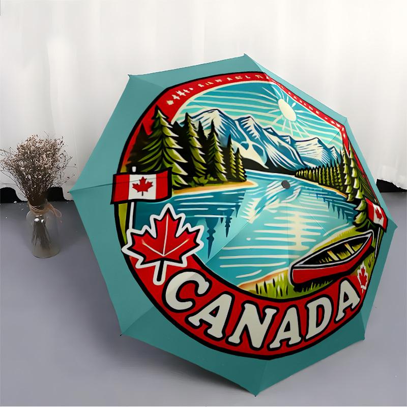 1pc Canada Nature Automatic Folding Umbrella Portable Collapsible Umbrella for All Seasons, 8-Rib Durable Construction, Perfect Gift 012