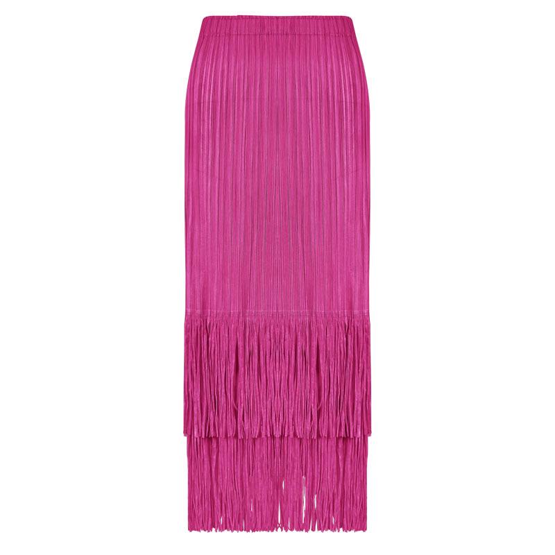2025 Summer Pleated Tassel A-line Midi Skirt – High Waist Commute Design for Women