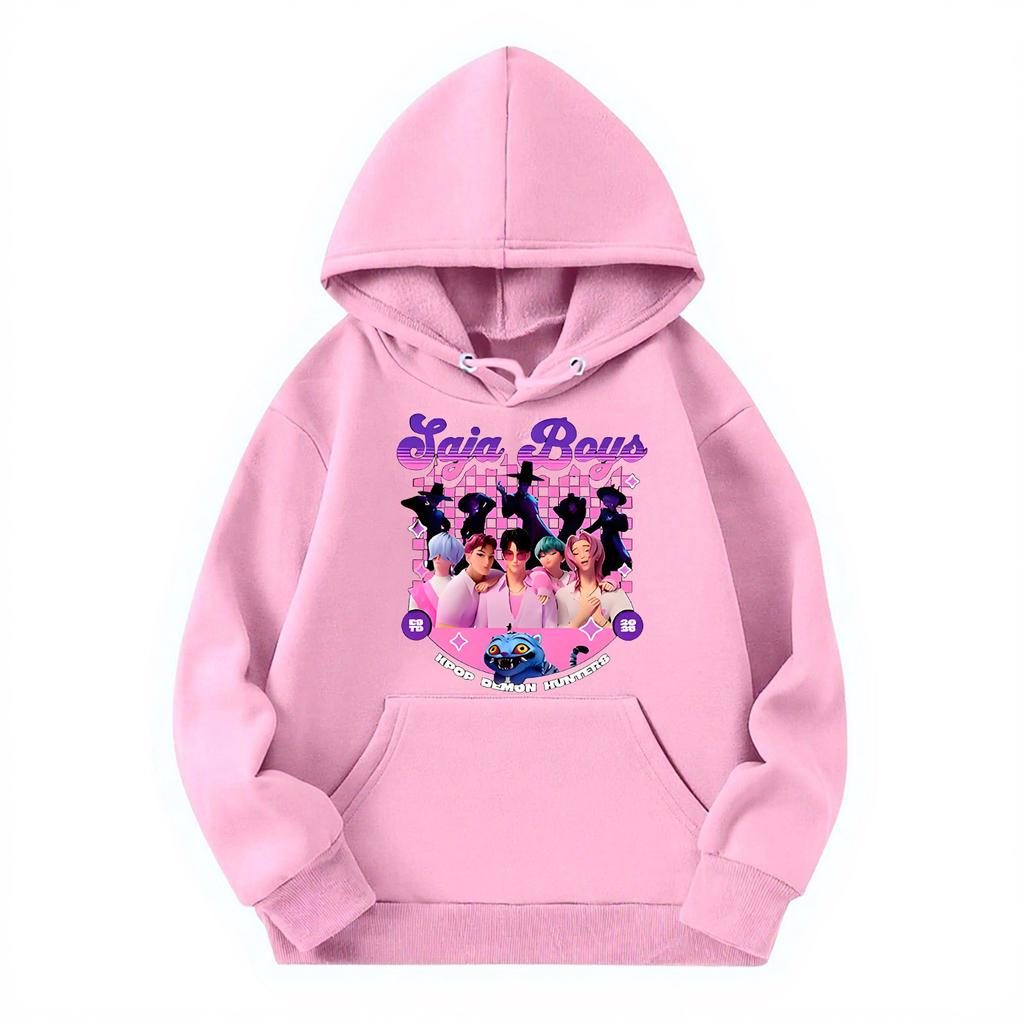 Children's Casual Round Neck Printed Pullover Long-sleeved Hooded Sweatshirt Top