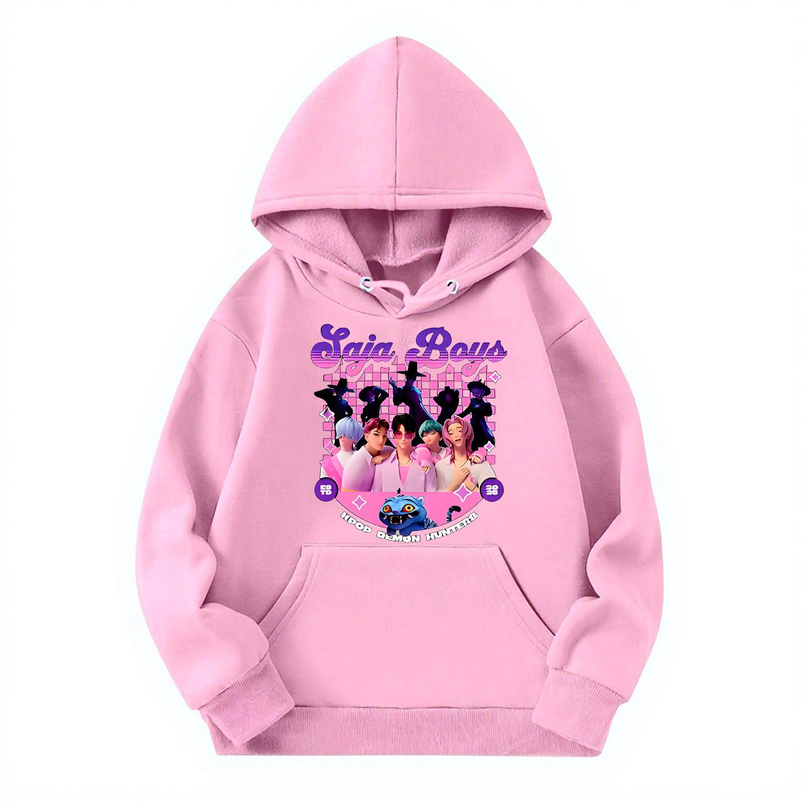 

Детский повседневный пуловер с круглым вырезом и принтом, с длинными рукавами и капюшоном 120 розовый