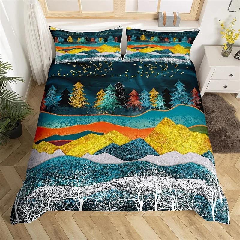 

Comforter Abstract Mountain Natural Scenery Art King Bedding Set For Nature Lover Gift Woodland Hiking Adventure Comforter (quilt)-EU Single(135*200cm)3pcs